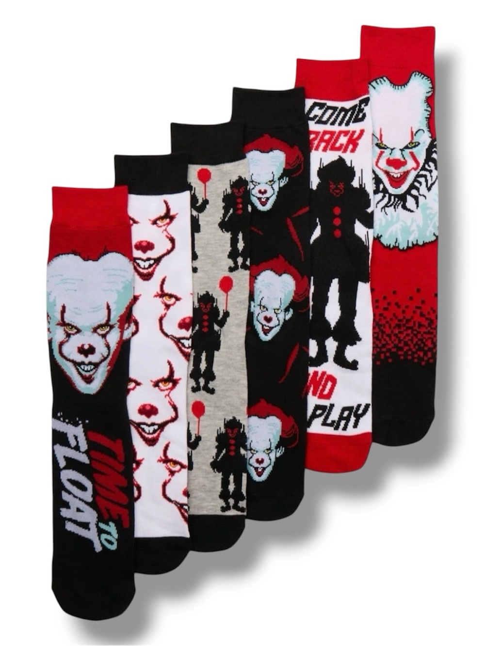 6-Pack It Chapter Two Movie Halloween Funny Novelty Casual Crew Socks - NWT